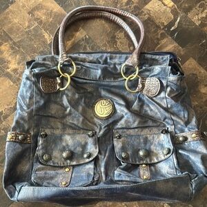 Luvshoes Canada Blue Tote with Brown Accents